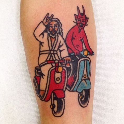 Devil Tattoo, Traditional Tattoo Sleeve, Jesus Funny, Jesus Tattoo, Old School Tattoo Designs, Friendship Tattoos, Tatuaje A Color, Traditional Tattoo Design, Pin Up Tattoos