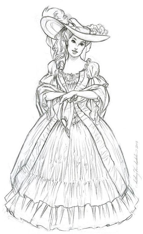 XIX century Lady Historical Dress Sketch, Victorian Art Drawings, Victorian Sketches, Contemporary Sketch, Victorian Drawings, George C Scott, Historical Drawings, Dress Sketch, Fashion Coloring Book