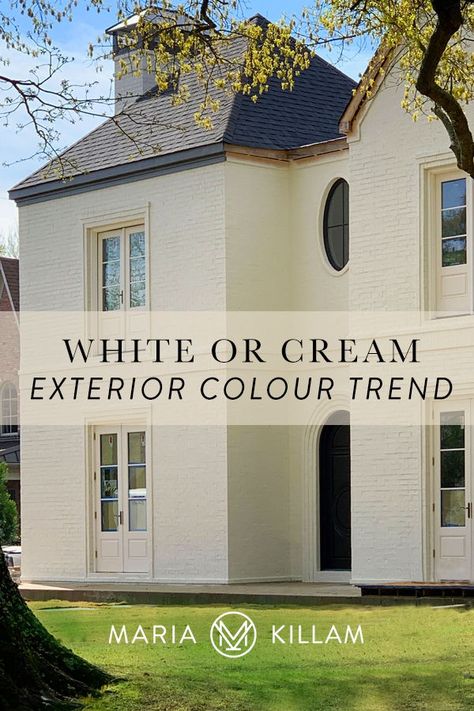 Cream Exterior House, Cream Exterior House Color, White House Exterior Colors, Painted Brick Exteriors, White Exterior Paint, White Exterior Houses, Painted Brick House, House Paint Color Combination, Exterior House Paint Color Combinations