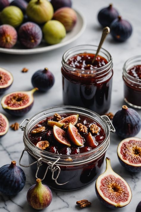 A photo of a  Fig and Walnut Jam a christmas jam recipes Christmas Jam Recipes, Walnut Jam, Mulled Red Wine, Fig Jam Recipe, Christmas Cookie Recipes Holiday, Fruity Wine, Christmas Jam, Canning Fruit, Christmas Recipe