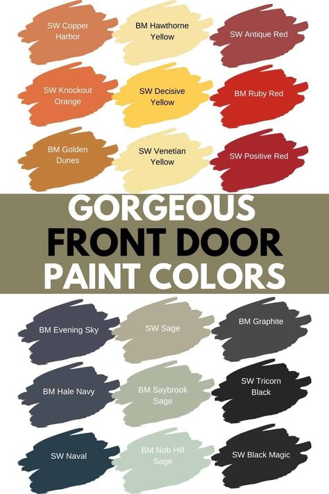 Geometric Door Paint, Colored Exterior Doors, Front Door Colors With Brick House, Front Door Colors For Red Brick House, Paint Front Door, Brick House Front Door Colors, Windows Trim, Exterior Front Door Colors, Painted Exterior Doors