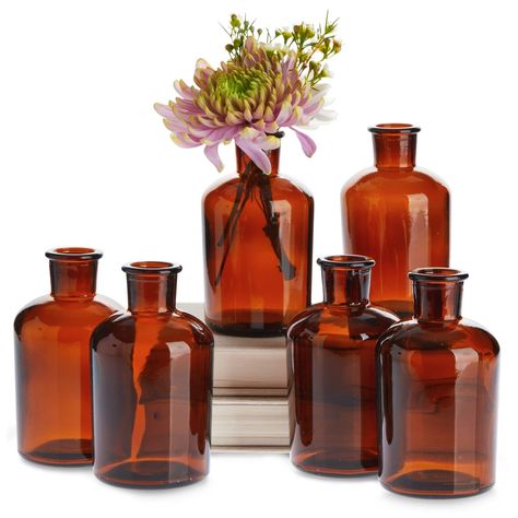 Vases For Centerpieces, Bud Vases Flowers, Glass Vases Centerpieces, Brown Glass Bottles, Colored Glass Bottles, Decorative Bottles, Small Glass Vases, Brown Vase, Amber Bottles