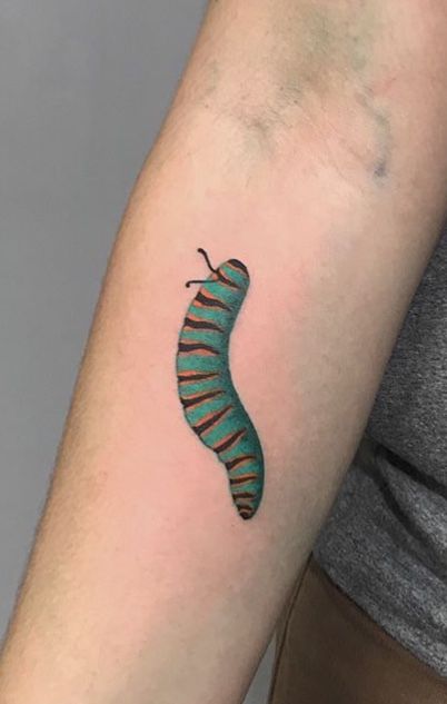 Small Caterpillar Tattoo, Catapillar Tattoos, Cat Caterpillar Tattoo, Caterpillar To A Butterfly Tattoo, Caterpillar Turning Into Butterfly Tattoo, Caterpillar Tattoo, Rock Tattoo, Body Mods, Jesus Fish Tattoo