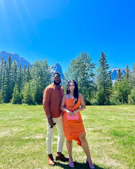 Burnt Orange Men Outfit, Burnt Orange Wedding Guest Outfit, Blue Wedding Guest Outfits, Burnt Orange Shirt, Male Wedding Guest Outfit, Orange Satin Dress, Summer Wedding Guest Outfit, Outfit Couple, Canmore Alberta