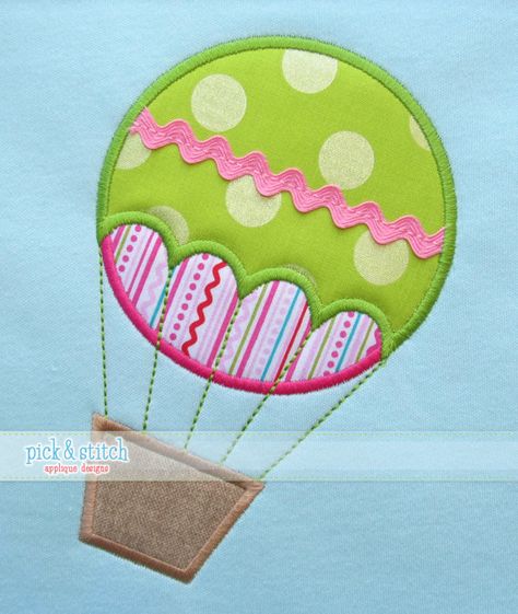 Hot Air Balloon Applique Design Machine by pickandstitch on Etsy Appliqué Quilts, Baby Applique, Embroidery Stitches Beginner, Quilt Baby, Baby Quilt Pattern, Embroidery Sampler, Fabric Cards, Sewing Appliques, Machine Applique