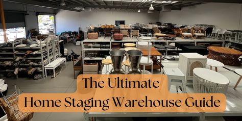 The Ultimate Home Staging Warehouse Guide - Foxy Home Staging Staging Storage Ideas, Clothing Warehouse Organization, Vintage Warehouse Interior Design, Home Staging Warehouse Organization, Staging Warehouse Organization, Organizing Staging Inventory, Renovated Warehouse Home, Reseller Organization, Staging Warehouse