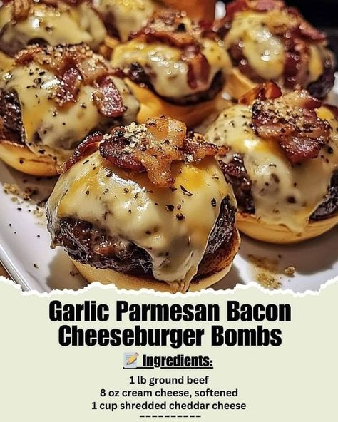 Chef Gordon Ramsay 🍖🥩 | 🍔 Garlic Parmesan Bacon Cheeseburger Bombs - your taste buds will thank you | Facebook Garlic Butter Bacon Cheeseburger, Garlic Parmesan Bacon Cheeseburger Bomb, Family Cooking Recipes, Gordon Ramsay Recipe, Cheeseburger Recipe, Chef Gordon, Chef Gordon Ramsay, Turkey Burger Recipes, Biscuit Dough