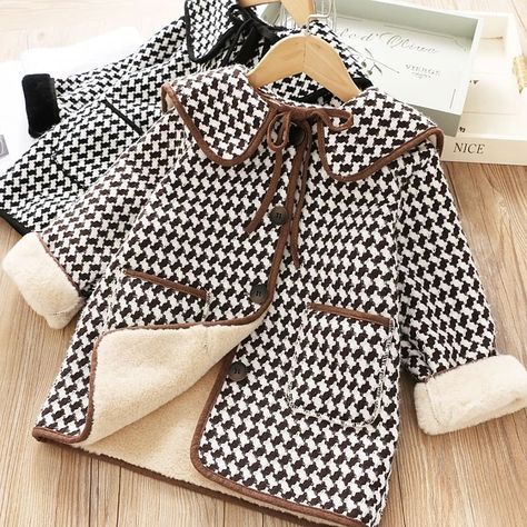 Kids Long Coat, Girls Faux Fur Coat, Long Outerwear, Baby Girl Clothes Winter, Kids Winter Fashion, Kids Plaid, Autumn Jacket, Winter Outfits For Girls, Elegant Jacket