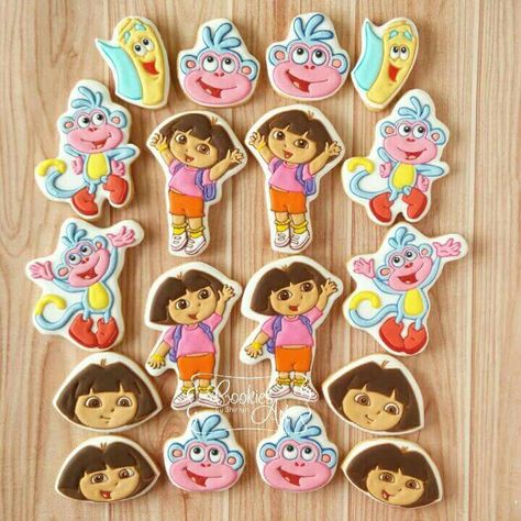 Dora Explorer Cookies Dora The Explorer Cookies, Dora 2nd Birthday Party, Dora Cookies, Dora Birthday Party Ideas, Dora Birthday Cake, Dora The Explorer Birthday Party, Dora Cartoon, Dora Explorer, Explorer Birthday Party