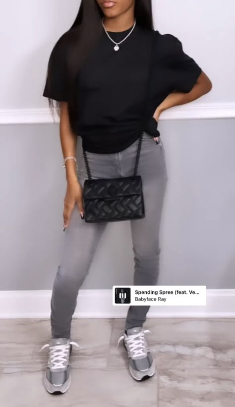 Cool Grey Outfit Black Women, Outfit Ideas With Grey New Balance, Grey New Balance Outfit Summer, Grey Sweatshirt Outfit Black Woman, Grey Pants Outfit Black Women, Cool Grey Outfits Jordan 11, Grey Fog Dunks Outfit Black Women, Outfits With Grey New Balance Shoes, Grey Dunks Outfit Black Women