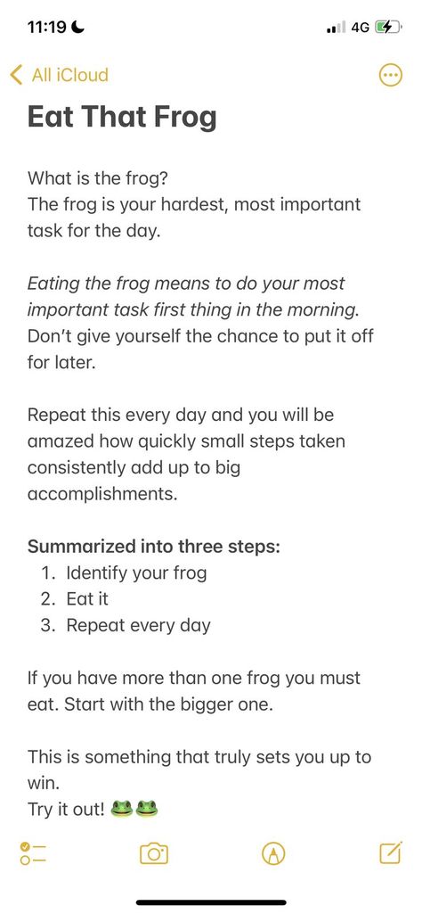 Eat That Frog, Eat The Frog, Exam Motivation, Effective Study Tips, Best Life Advice, Self Care Bullet Journal, This Is Your Life, Writing Therapy, Academic Motivation