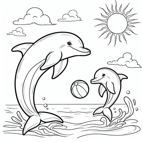 Dolphin Outline, Baby Dolphin, Dolphin Coloring Pages, Baby Dolphins, Baby Ball, Boy Drawing, Water Animals, Printable Pictures, Animal Coloring