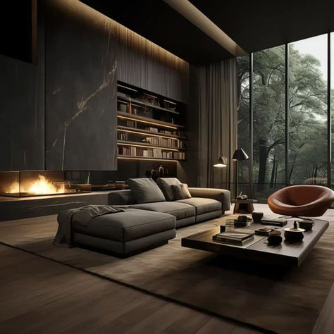 Shadow Haven: A Luxurious Fusion of Modernity in Dark Elegance Black Modern Interior Design, Black Contemporary House, Dark Interior Design, Idea Bedroom, Home Design Interior, Modern Minimalist Living Room, Rustic Home Design, Christmas Room Decor, Bedroom Ceiling