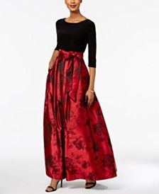 Red Long Dresses for Women - Macy's Floral Ballgown, Jessica Howard Dress, Long Red Dress, Wedding Attire Guest, Jessica Howard, Gowns Online, Sash Belt, Floral Print Skirt, Review Dresses