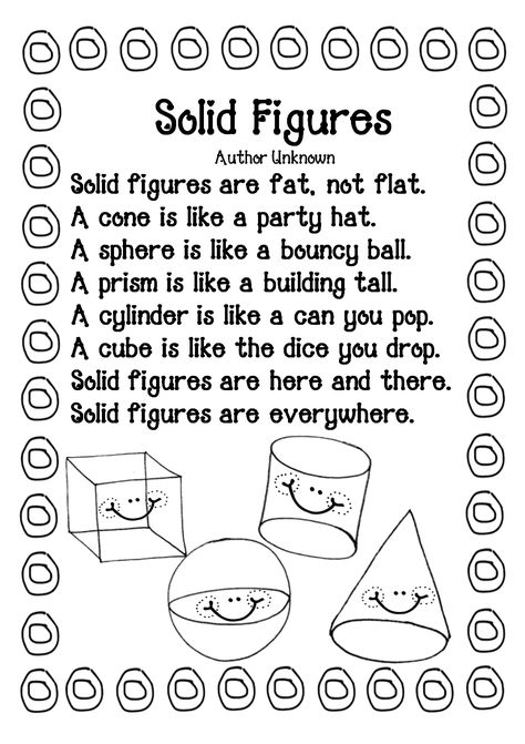 First Grade Wow: what and How animals Eat---And a free Geometry Unit! Math Poems, Shapes Song, Math Terms, Solid Figures, Math Tubs, Math Anchor Charts, Math School, Solid Shapes, Math Time