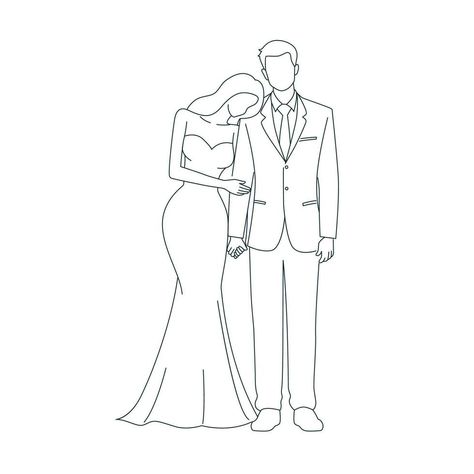 Bride And Groom Line Art, Bride Illustration Art, Couple Aesthetic Drawing, Wedding Sketch Couple, Bride Groom Sketch, Married Couple Drawing, Couple Drawing Aesthetic, Wedding Drawing Couple, Wedding Couple Drawing