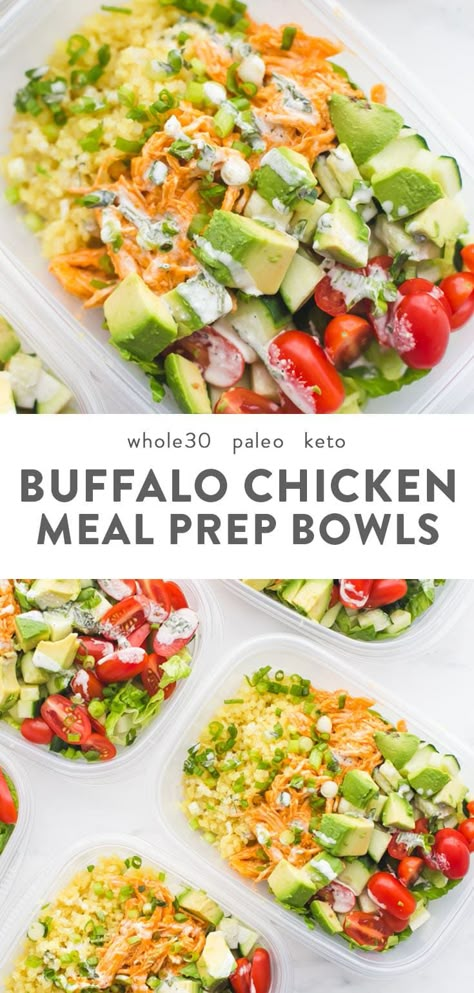 This Whole30 buffalo chicken ranch meal prep is Whole30 meal prep perfection! Totally loaded with flavor, protein, healthy fats, and fiber, this Whole30 meal prep is the best way to go into lunch swinging. With cauliflower rice and homemade ranch dressing, this Whole30 buffalo chicken ranch meal prep is one of my very favorite Whole30 meal prep recipes for sure. #whole30 #mealprep #lowcarb #cleaneating Whole30 Meal Prep, Chicken Ranch, Prep Bowls, Resep Diet, Paleo Lunch, Chicken Meal Prep, Prepped Lunches, Hash Brown, Meal Prep Bowls