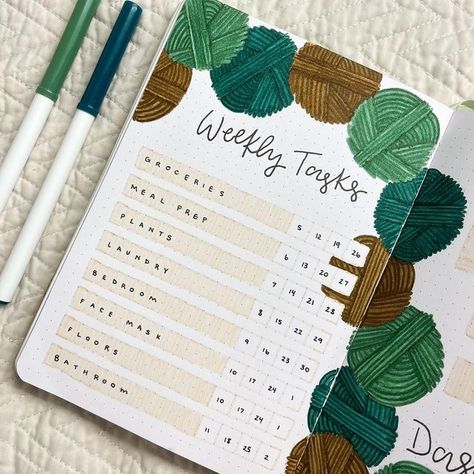 Bujo Weekly Habit Tracker, Crochet Tracker Bullet Journal, Crochet Bullet Journal, Crochet Journal Ideas, Yarn Journal, Bullet Journal Knitting, Bujo January, Learning Diary, Bujo 2025