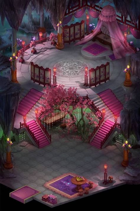 Fantasy Bedroom, Anime Places, Fantasy Rooms, Fantasy Homes, Fantasy House, Fantasy City, Fantasy Places, Fantasy Setting, Stage Set