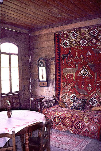 Old Russian wooden house. Interior detail. #Russian #wooden #house Persian Rug Bedroom, Russian Interiors, Deco Boheme, Bohemian Interior, Wooden House, Bohemian Home, My New Room, Bohemian Decor, My Dream Home