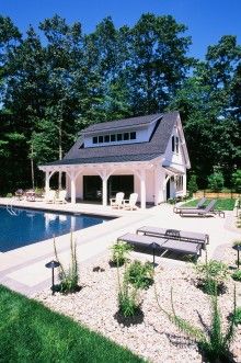 Modern Farmhouse Pool, Farmhouse Pool House, Garage Pool House, Farmhouse Pool, Barn Pool, Pool House Shed, Pool House Design, Timber Frame Porch, Mansion Homes