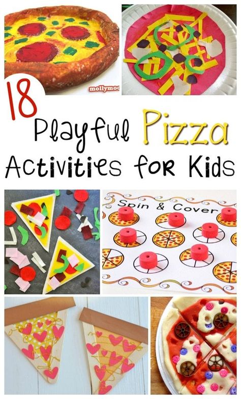 Are you looking for a fun pizza inspired craft or activity for kids?  Check out this list of 18 Playful Pizza Activities for Kids that are perfect for children of all ages!  These activities help kids work on many important skills such as eye-hand coordination, fine motor tasks, addition and subtraction, and using their imagination, just to name a few. Spaghetti Activities For Kids, Pizza Activities, Art Stations, Pizza Craft, Pizza Parlor, Kids Pizza, Pizza Games, Kids Work, Food Activities