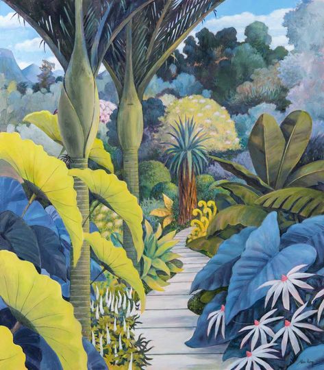 Floptropica Pfp, Jungle Wall Painting, English Landscape, Garden Mural, Jungle Illustration, Tropical Painting, Contemporary Impressionism, Garden Illustration, Jungle Art