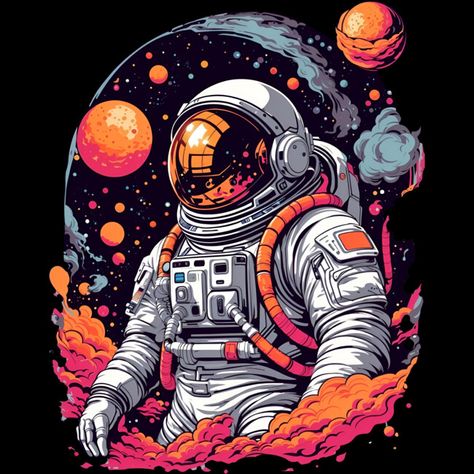 Astronaut Graphic Design, Astronaut Digital Art, Space Pilot, Space Theme Tshirt Design, Shirts Aesthetic, Trippy Astronaut Art, Astronaut Tshirt Designs, Anime Illustration, Men Fashion Casual Shirts