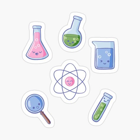 Get my art printed on awesome products. Support me at Redbubble #RBandME: https://www.redbubble.com/i/sticker/Kawaii-Science-Lab-Sticker-Set-by-sunburstdesigns/109672291.EJUG5?asc=u Diy Notebook Cover For School, Science Elements, Diy Notebook Cover, Science Stickers, Nursery Activities, Science Crafts, Science Illustration, Paper Doll Template, Learning Websites