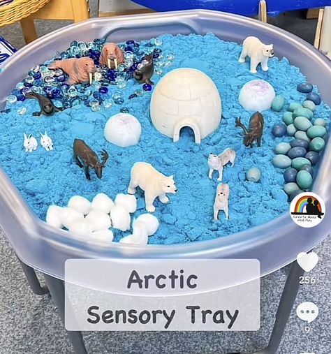 Artic Animals Eyfs, Artic Tuff Tray Ideas, January Tuff Tray Ideas, Polar Sensory Bin, New Year Tuff Tray Ideas, Winter Tough Tray Ideas, Winter Messy Play, Winter Tuff Trays, Story Tuff Tray Ideas