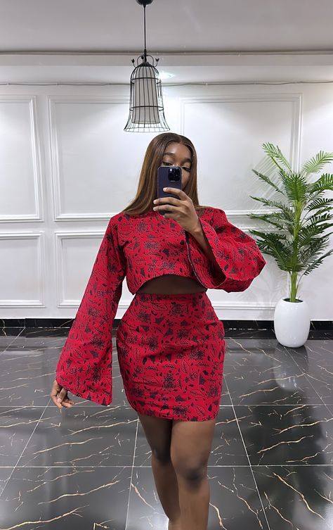 Ankara Crop Top And Skirt, African Print Two Piece, Ankara Top And Skirt, African Print Blouse, African Print Top, Ankara Skirt And Blouse Styles, Ankara Blouse, Ankara Dress Designs, Trendy Ankara Styles