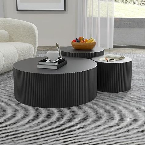 Amazon.com: kevinplus Black Round Coffee Table Set of 3 Modern Drum Circle Nesting Coffee Tables for Living Room, Contemporary Wood Fluted Embossed Side Table End Table, No Assembly, Black (3-Pcs) : Home & Kitchen Nesting Coffee Tables Living Room, Black Round Coffee Table, Round Black Coffee Table, Drum End Table, Big Coffee Table, Round Coffee Table Sets, Drum Circle, Round Coffee Table Modern, Living Room Table Sets