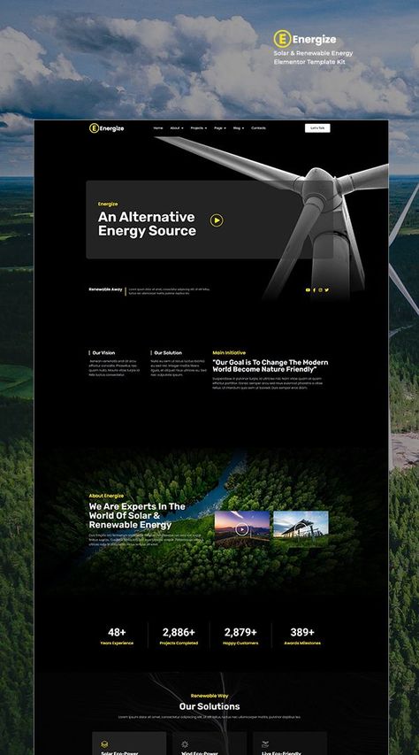 Welcome to Energize – Solar & Renewable Energy Elementor Template Kit. Energize only uses two elements, namely Elementor and Elementor Pro. Energize is a fully responsive, dark and customizable theme that comes with a collection of eco-friendly wind energy, hydro energy, energy companies and power generation websites, as well as layouts for green earth, ecology, energy saving wind turbine and organic energy sites Solar Energy Infographic, Energy Website Design, Energy Presentation, Solar Website, Energy Website, Renewable Energy Design, Green Website, Hydro Energy, Solar Energy Design