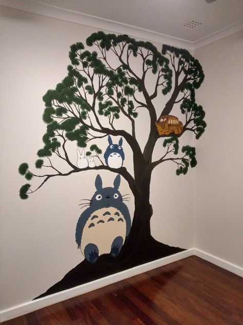 Studio Ghibli Wall Painting, Ghibli Wall Painting, My Neighbor Totoro Nursery, Totoro Nursery Ideas, Studio Ghibli Nursery Ideas, Studio Ghibli Mural, Studio Ghibli Nursery, Totoro Room, Totoro Bedroom