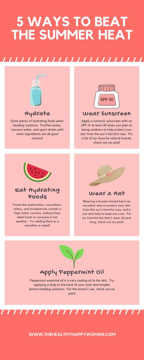 5 Ways to Beat the Summer Heat - The Healthy Happy Woman Hydrating Foods, Natural Medicine Cabinet, Summer Health, Summer Diet, Health Articles Wellness, Summer Challenge, Happy Woman, Natural Sunscreen, Hair Healthy