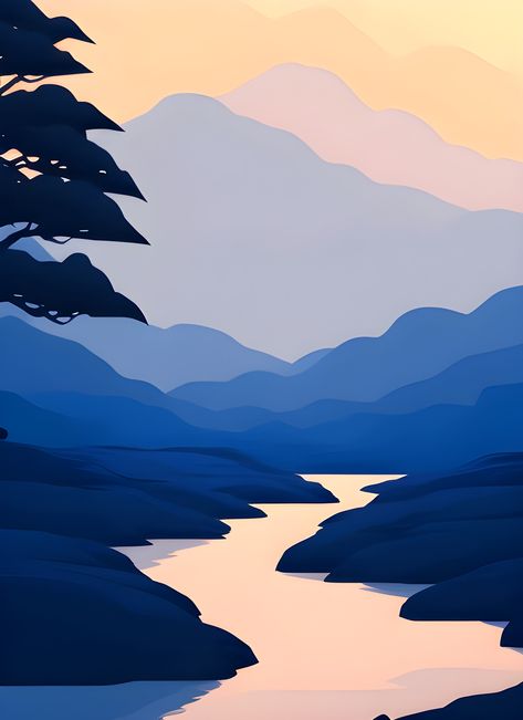 https://www.redbubble.com/i/framed-print/Minimalist-Landscape-Blue-Tone-Prints:-The-Perfect-Way-to-Enhance-Your-Space/137571643.AJ1A3?asc=u Musician Moodboard, Agarbatti Packaging, Gradient Landscape, Punch Pano, Minimalist Landscape Art, Landscape Simple, Animal Taxidermy, Landscape Blue, Wall Murals Painted