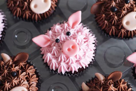 Cow And Pig Cake, Cow Themed Cupcake Cake, Pig Cupcakes Ideas, Cow And Pig Cupcakes, Piggy Cupcakes, Pigs In Mud Cupcakes, Cowgirl Birthday Cakes, Pig Baby Shower, Cow Cupcakes