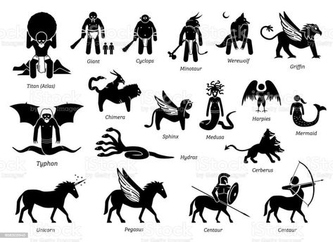 Greek Mythology Monsters, Mythology Monsters, Greek Mythical Creatures, Greek Creatures, Greek Monsters, Ancient Greek Mythology, Myths & Monsters, Greek Mythology Tattoos, Ancient Greek Gods