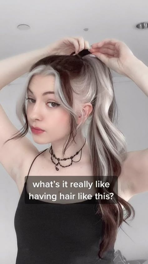 Rachbirt Hair, Two Color Dyed Hair, Bleached Grunge Hair, Grunge Blonde And Brown Hair, Marbled Hair, Brown And Blonde Hair Grunge, Alternative Hair Color, Egirl Hair Strands, Color Blocking Hair