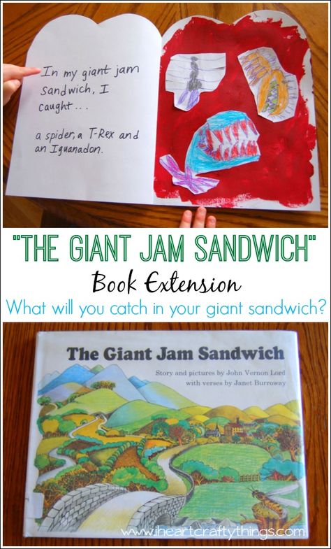 Book Extension activity to go with The Giant Jam Sandwich by John Vernon Lord. Make a Giant Jam Sandwich Craft and trap the critters of your choice inside of it. | www.iheartcraftythings.com The Giant Jam Sandwich Activities, Giant Jam Sandwich Activities, Books With Crafts, The Giant Jam Sandwich, Sandwich Craft, Giant Sandwich, Jam Sandwich, Cooking Theme, Sandwich Day