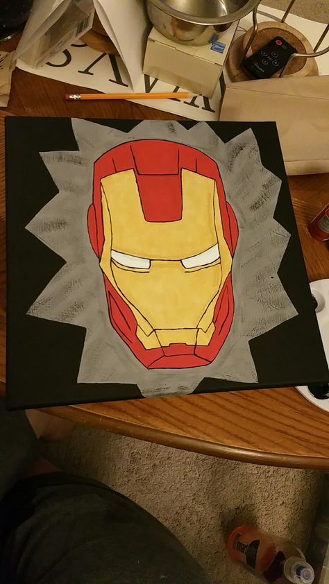 Iron Man Dibujo, Iron Man Canvas, Iron Man Painting, Marvel Paintings, School Doors, Painting Ideas, Iron Man, Art Projects, Canvas Painting