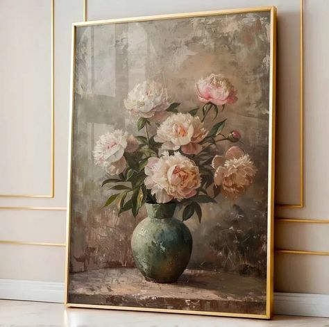 Vintage Pink Peonies Painting, Flower Still Life Wall Art, Antique Oil Print, Peonies Poster Art for Cottage Core Decor, Housewarming Gift #homedecor #decor #interiors #decoration #interiorinspo #homedecoration #homeinterior #interior_and_living #homedeco #passion4interior Peony Flower Painting, Peonies Painting, Flower Still Life, Core Decor, Cottage Core Decor, Rennaissance Art, Peony Painting, Painting Flower, Romantic Flowers