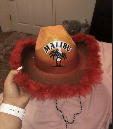 Alcohol Cowboy Hats, Alcohol Costumes, Alcohol Halloween Costumes, Clothing Painting, 21st Birthday Diy, Halloween Costumes Women Scary, Cowboys Hat, Custom Cowboy Hats, Party Things