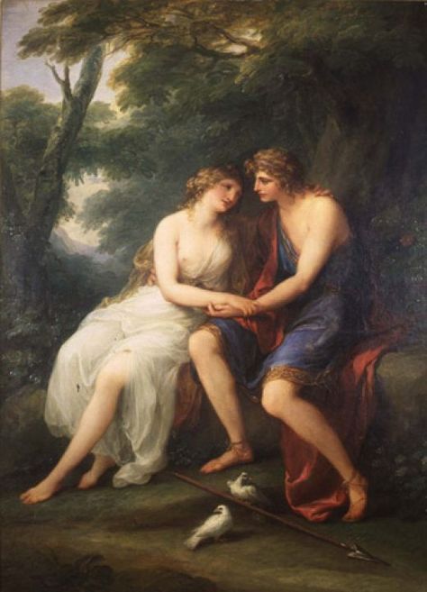 Venus and Adonis - Angelica Kauffmann Aphrodite And Adonis, Adonis Greek, Venus And Adonis, Aphrodite Painting, Angelica Kauffmann, Mythology Paintings, Historical Painting, Female Art Painting, Chur