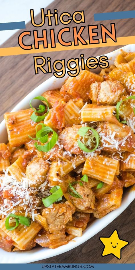 Utica Chicken Riggies Crockpot Chicken Riggies Recipe, Chicken Riggies Recipe Utica, Easy Chicken Riggies Recipe, Chicken Rigatoni Pasta Recipes, Chicken Riggies Recipe Easy, Riggies Recipe, Chicken Riggies Utica, Chicken Riggies Recipe, Rigatoni Pasta Recipes