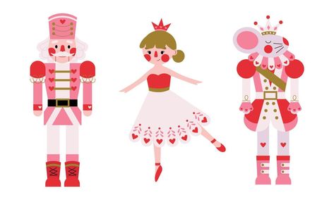 Christmas set of characters from the winter tale ballet Nutcracker's story. Nutcracker, mouse king, princess ballerina in pink colors with heart. Fairy tale characters, mascot. Nutcracker Mouse King, Nutcracker Characters, Princess Ballerina, King Princess, Mouse King, Winter's Tale, Fairy Tale Characters, Nutcracker Ballet, Christmas Set