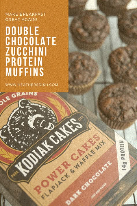 Double Chocolate Protein Zucchini Muffins - Heather's Dish Protein Zucchini Muffins, Kodiak Cakes Recipe, Pumpkin Chocolate Chip Pancakes, Chocolate Zucchini Muffins, Chocolate Pancakes, Kodiak Cakes, Healthier Options, Protein Muffins, Chocolate Chip Pancakes