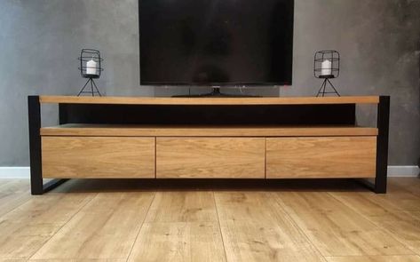 Steel Tv Stand Ideas, Steel Tv Stand, Mesa Tv, Industrial Tv Stand, Tv Unit Furniture Design, Diy Furniture Cheap, Welded Furniture, Tv Unit Furniture, Wood Tv Stand