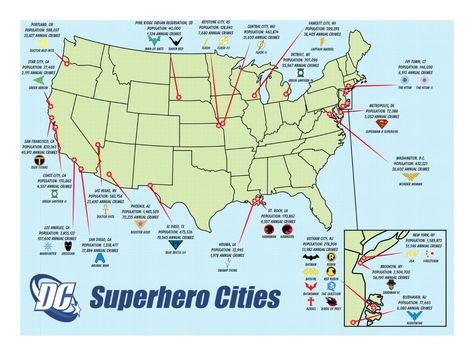 Map of DC Comics' Superhero Cities - Album on Imgur Gotham City Map, Superhero City, Star City, Dc Comics Superheroes, Dc Memes, Batman V, Comic Collection, Detective Comics, Dc Characters