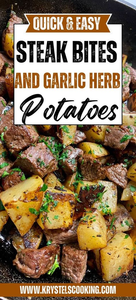 Looking for the perfect dinner to impress your friends and family? 🤩 Try my Skillet Steak Bites with Garlic Herb Butter Potatoes! This easy, healthy, and mouthwatering dish will have everyone asking for seconds! 🍽️🥩❤️ Follow me for more delicious recipes! 😋 Garlic Butter Herb Steak Bites, Steak Bites With Potatoes, Garlic Herb Potatoes, Herb Potatoes, Butter Herb, Healthy Steak, Butter Steak Bites, Steak Bites Recipe, Steak Sandwiches